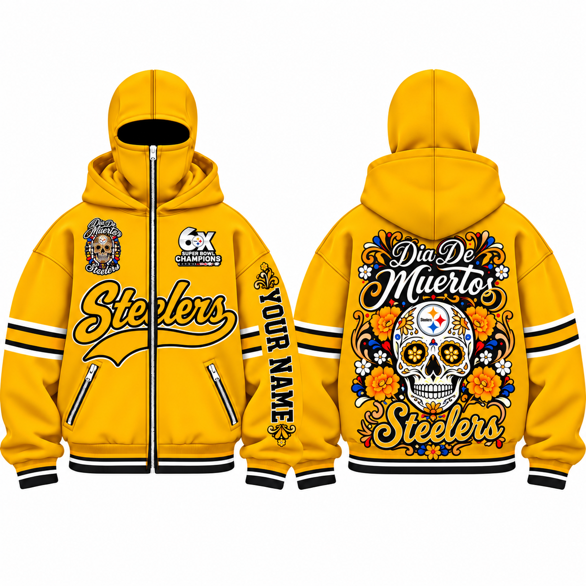 PIT Día de los Muertos Style Personalized Mask Zip Up Hoodie - Printed