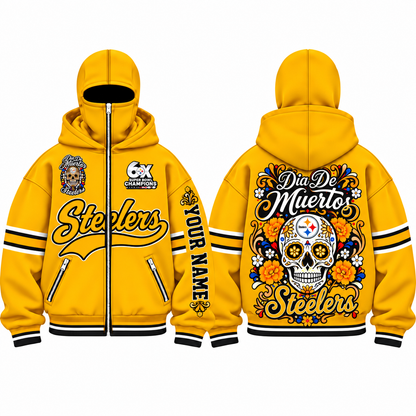 PIT Día de los Muertos Style Personalized Mask Zip Up Hoodie - Printed