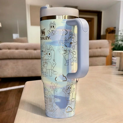 40 Oz Bluey Cool Serene Tumbler - Perfect gift for Bluey Loving Kids & Parents TZ1