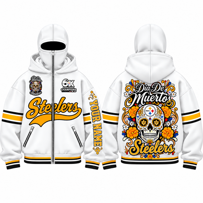 PIT Día de los Muertos Style Personalized Mask Zip Up Hoodie - Printed