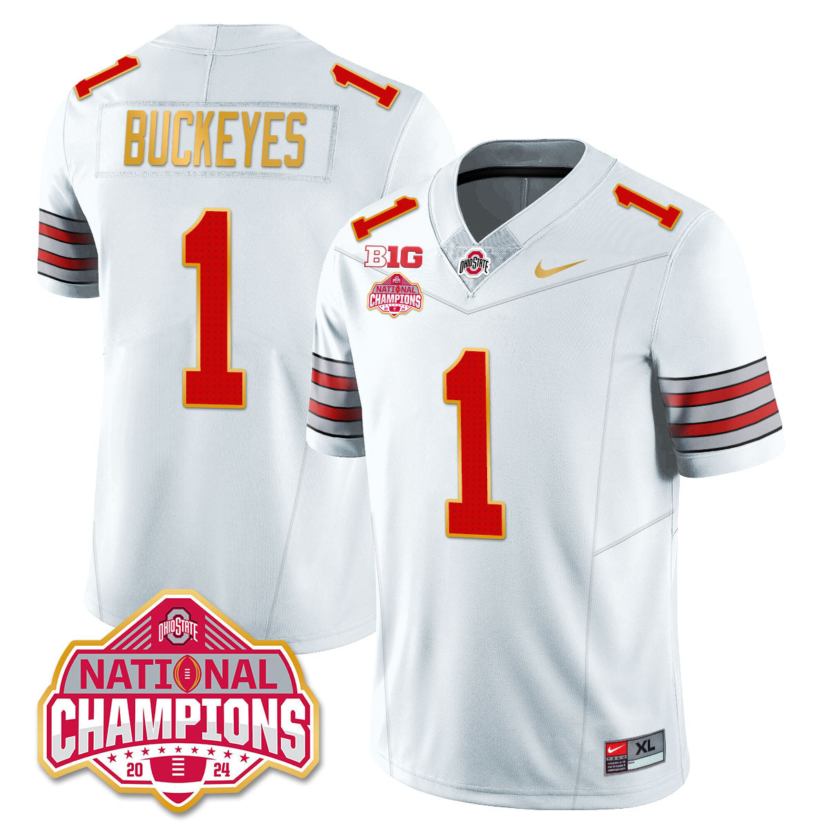 OSU 'Heritage Stripe' 2025 CFP Patch - National Champions Gold Jersey - All Stitched