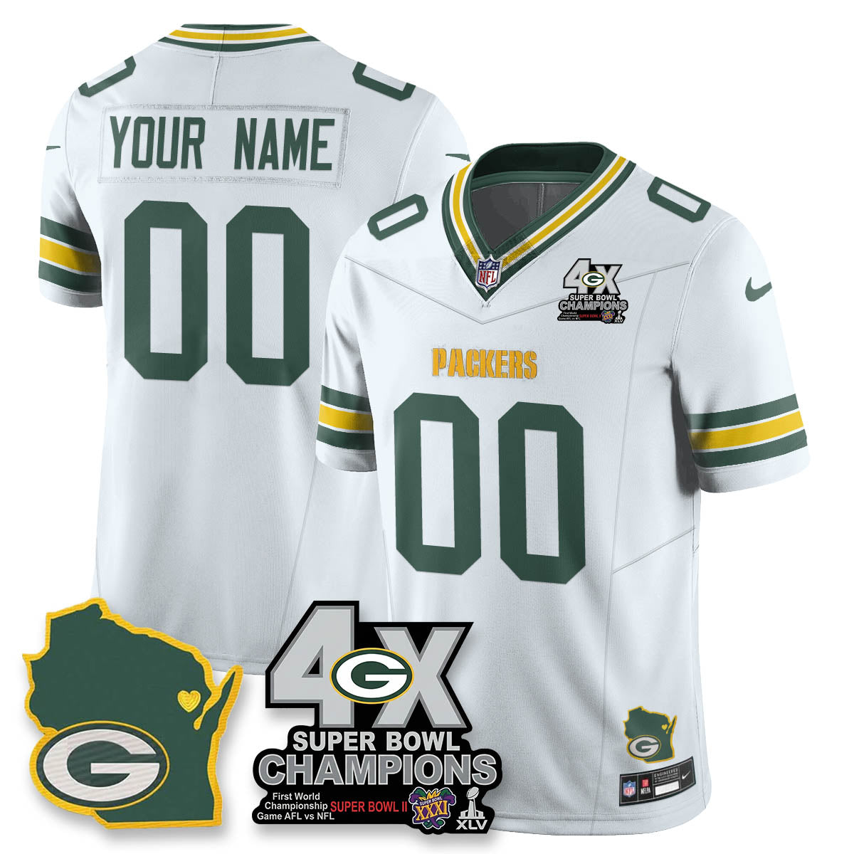 GB 4-Time Champions Patch Vapor Limited Jersey - All Stitched