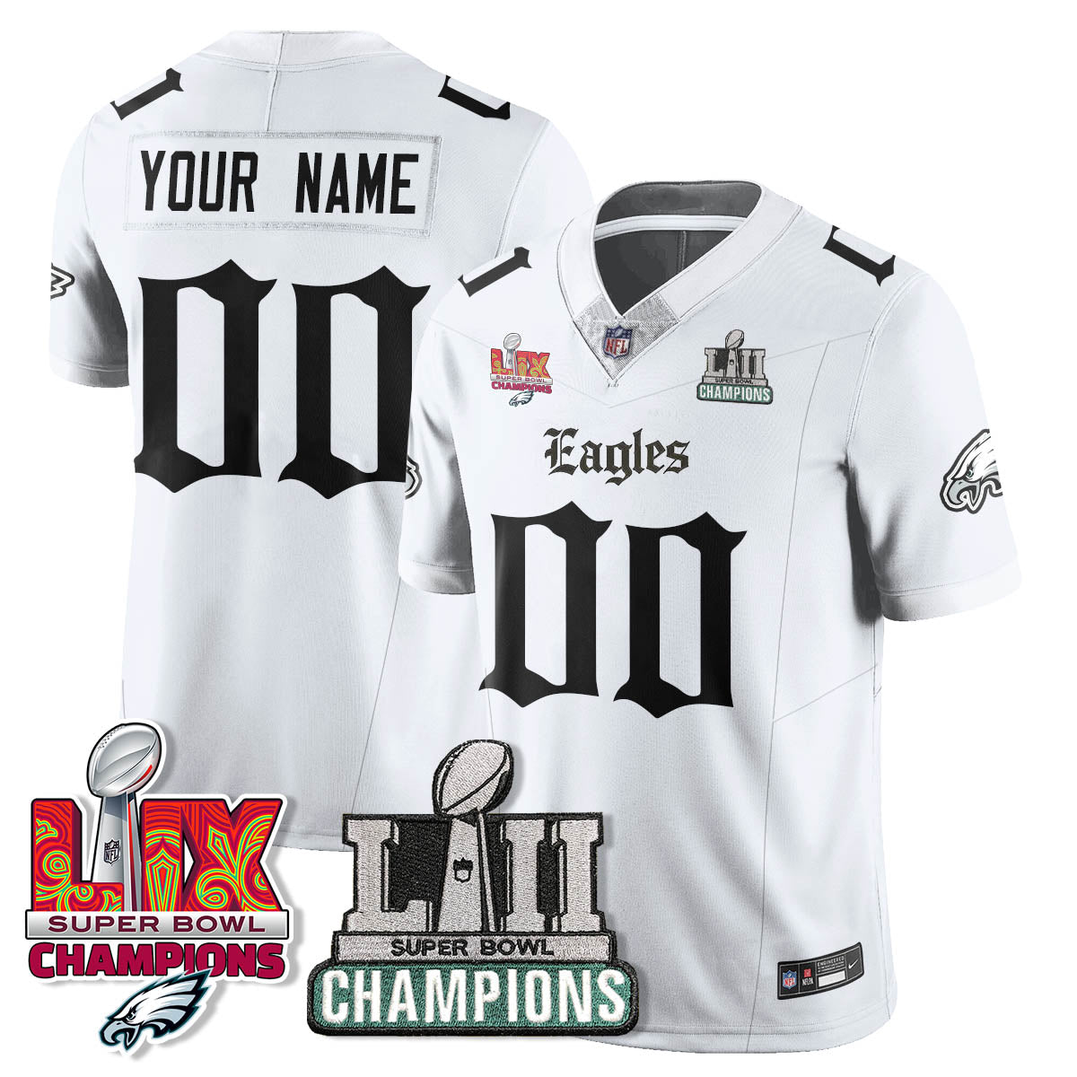 PHI 'Gothic Philly' LII-LIX Super Bowl Champions Vapor Limited Custom Jersey - All Stitched