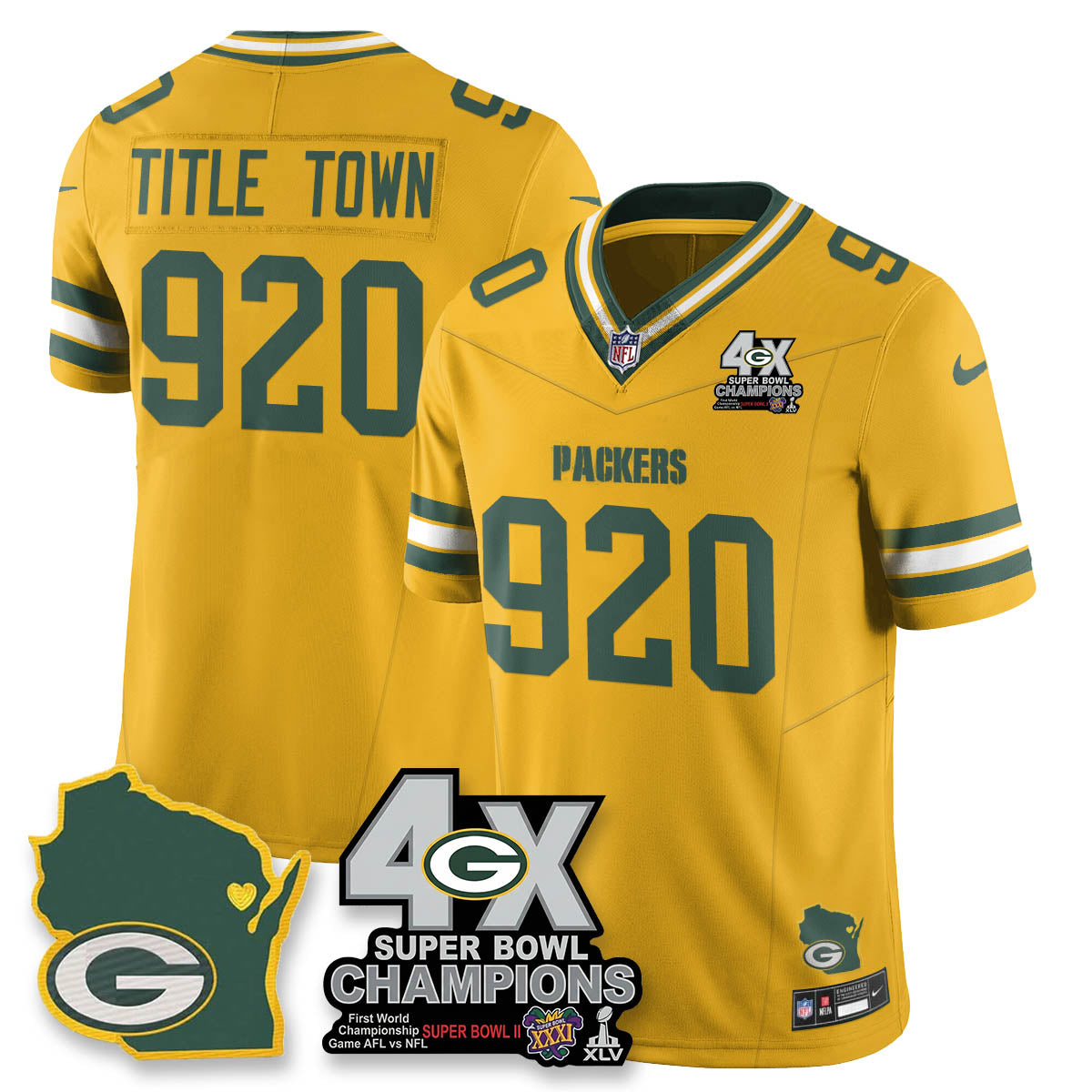 GB 4-Time Champions Patch Vapor Limited Jersey - All Stitched