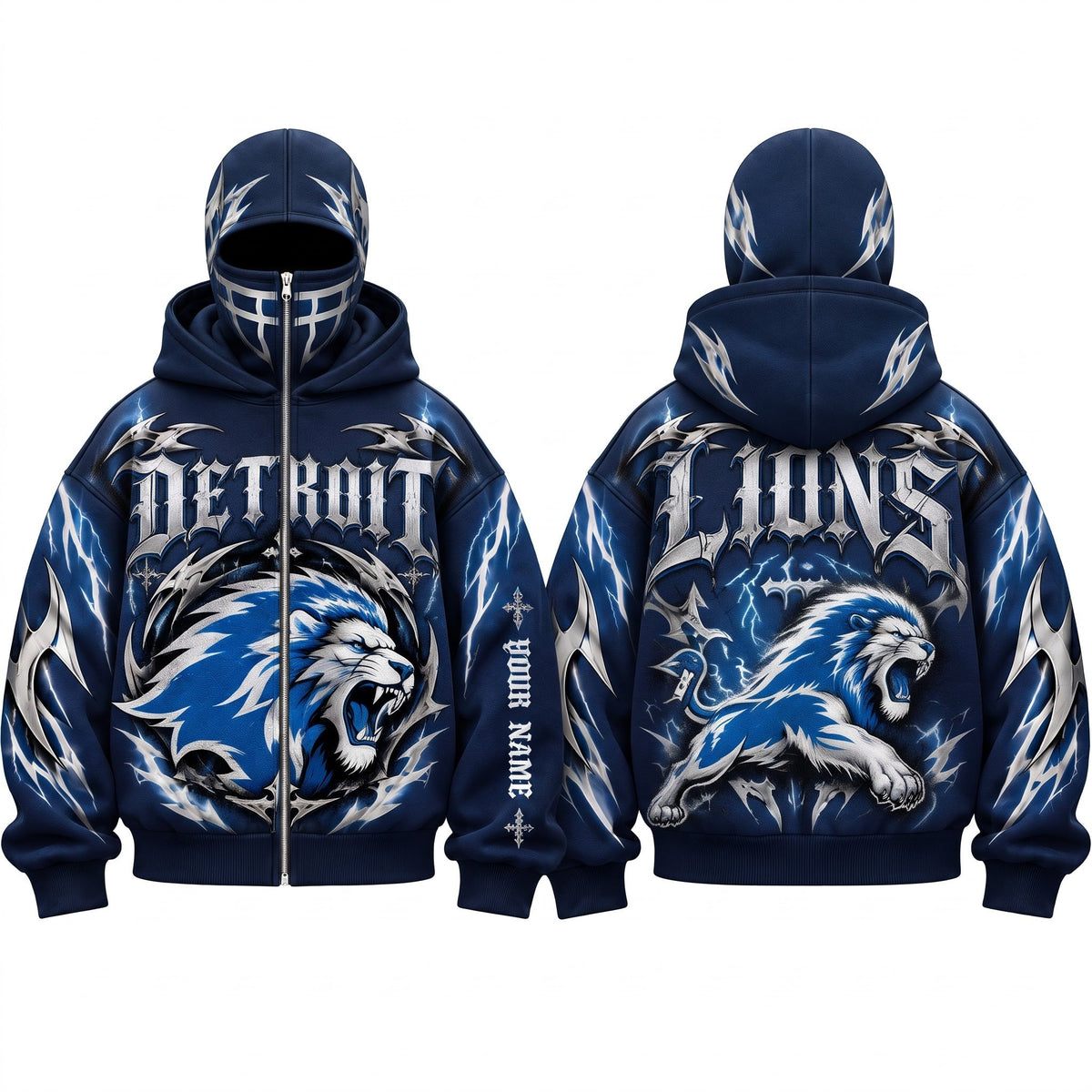 DET Gothic Style Personalized Mask Zip Up Hoodie - Printed