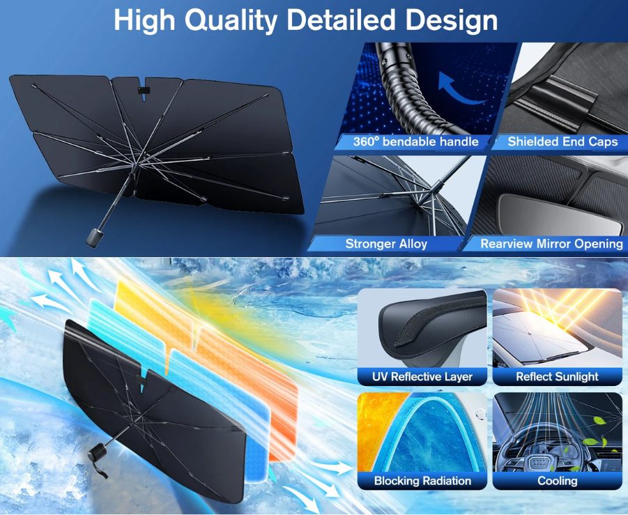 UV Protection Car Sunshade Umbrella with 360°Rotation