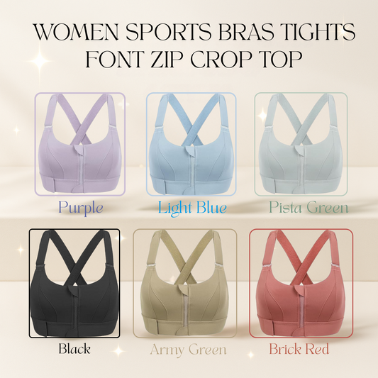 Women Sports Bras Tights Crop Top Yoga Vest Front Zipper Plus Size Adjustable Strap