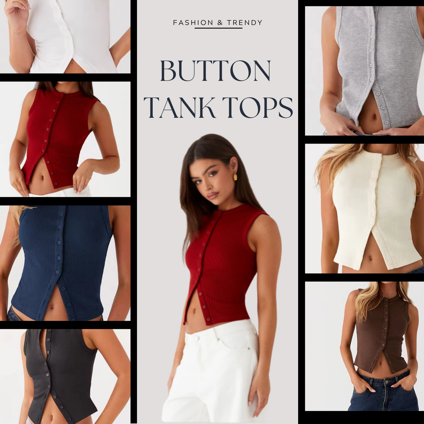 Women's Ribbed Button-Front Tank Tops