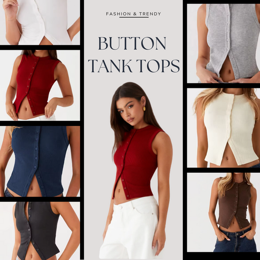 Women's Ribbed Button-Front Tank Tops