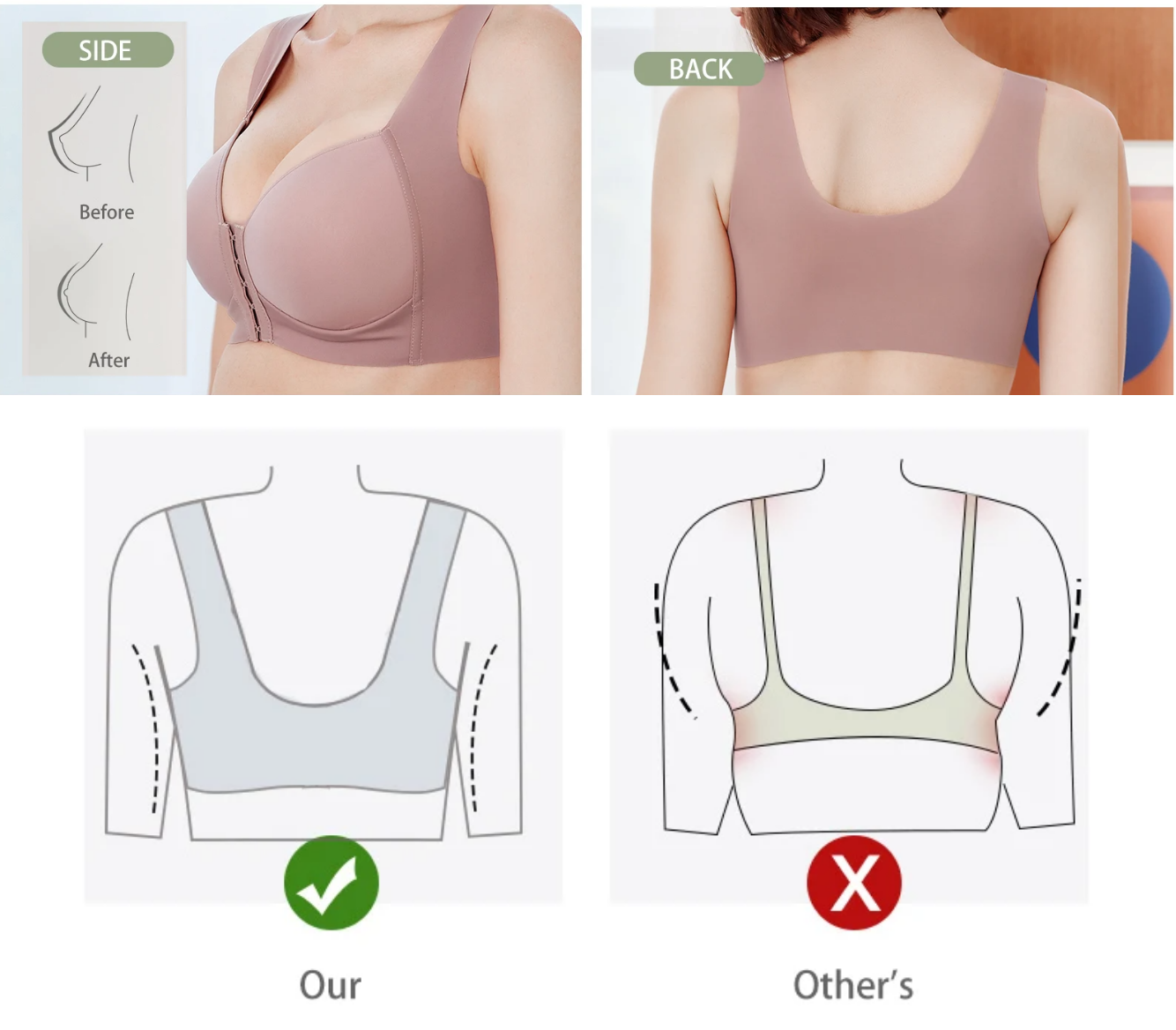 Front Button Large Size Push Up Bras