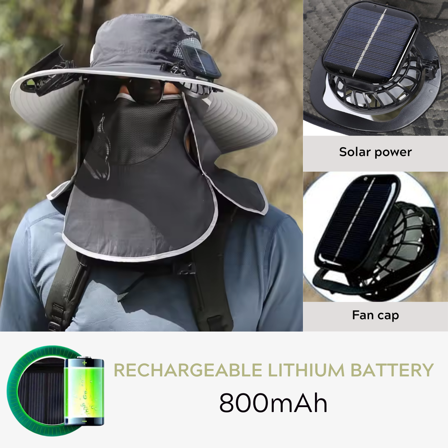 Big Brim Solar Rechargeable Fan Fishing Hats