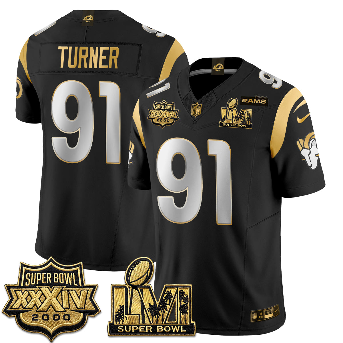 LAR SBowl Champs Gold Vapor Jersey - Stitched