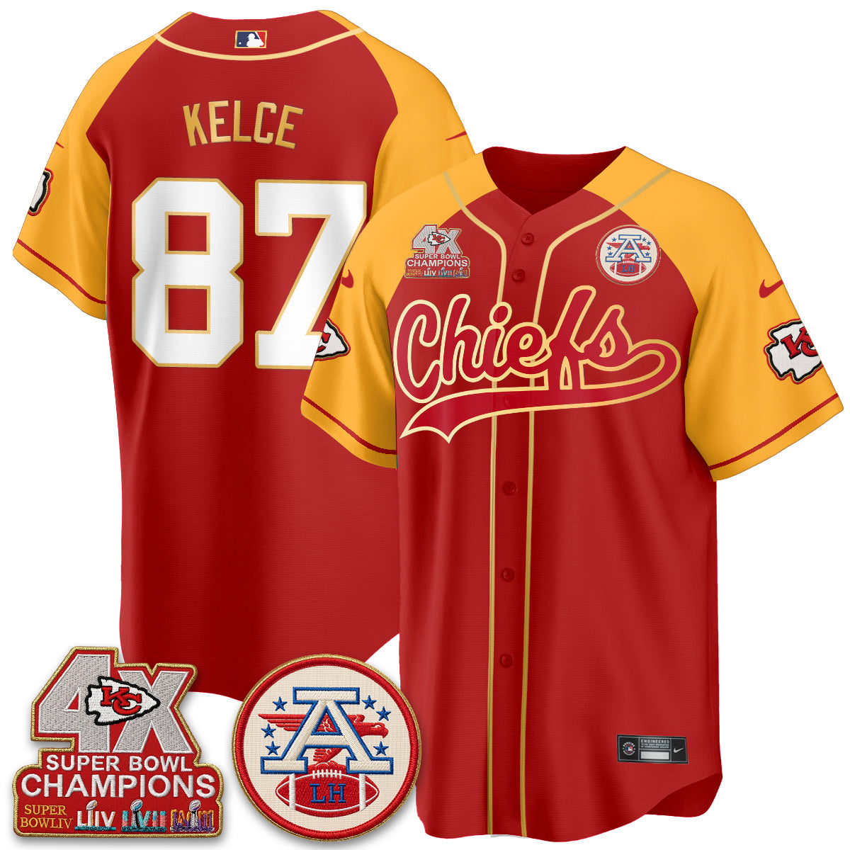 Kansas City Chiefs 4X Champs Gold Trim Edition Vapor Baseball Jersey - Stitched