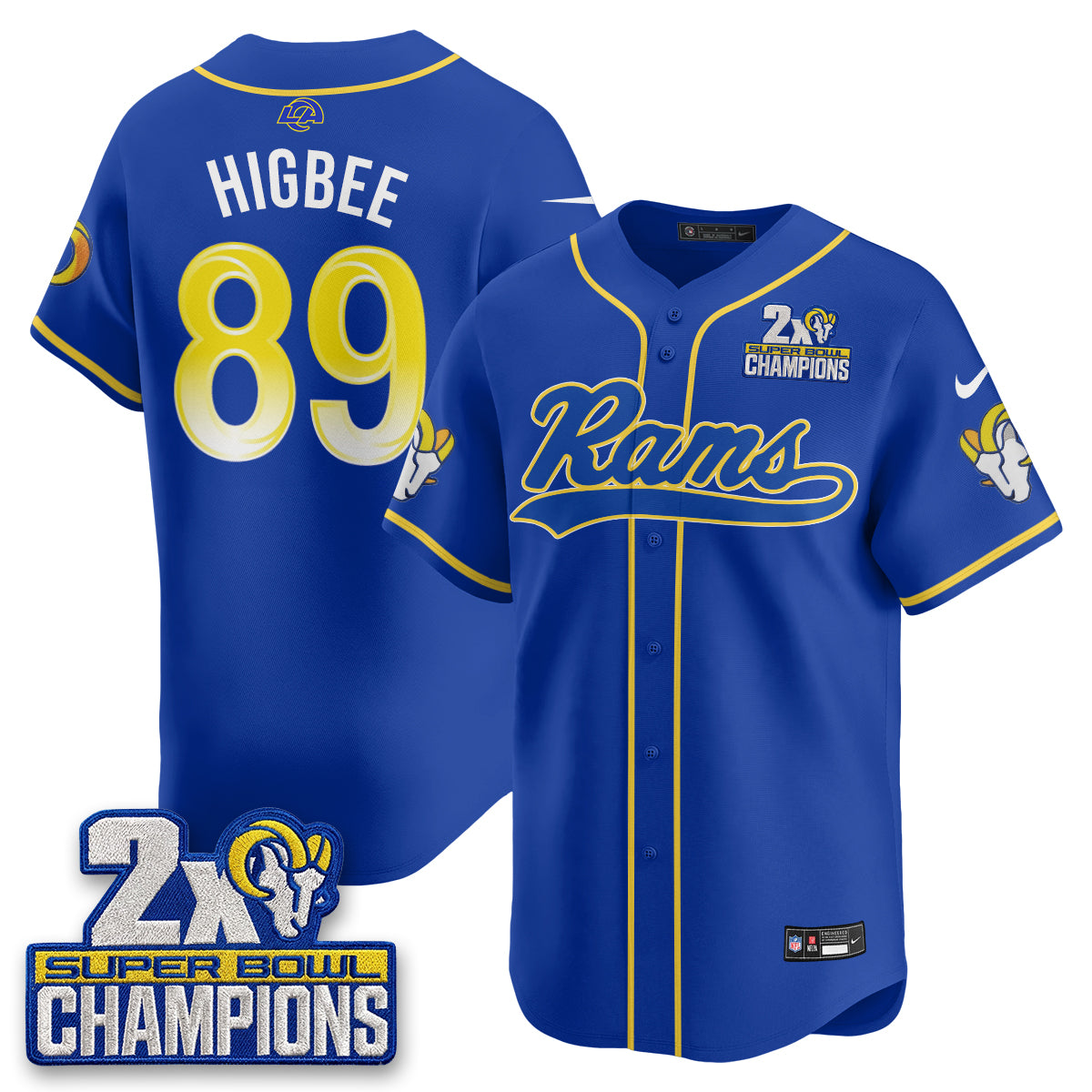 Los Angeles Rams 2X Champs Rivalries Baseball Vapor Jersey - Stitched