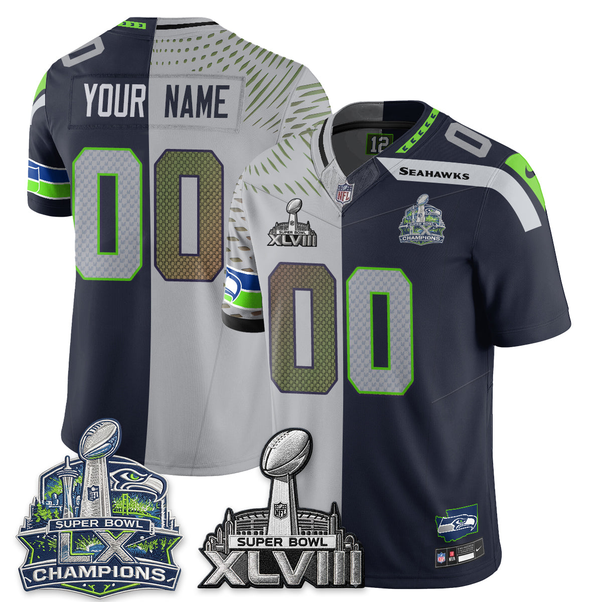 Seattle Seahawks S.Bowl Champs Split Edition Vapor Custom Jersey - Stitch