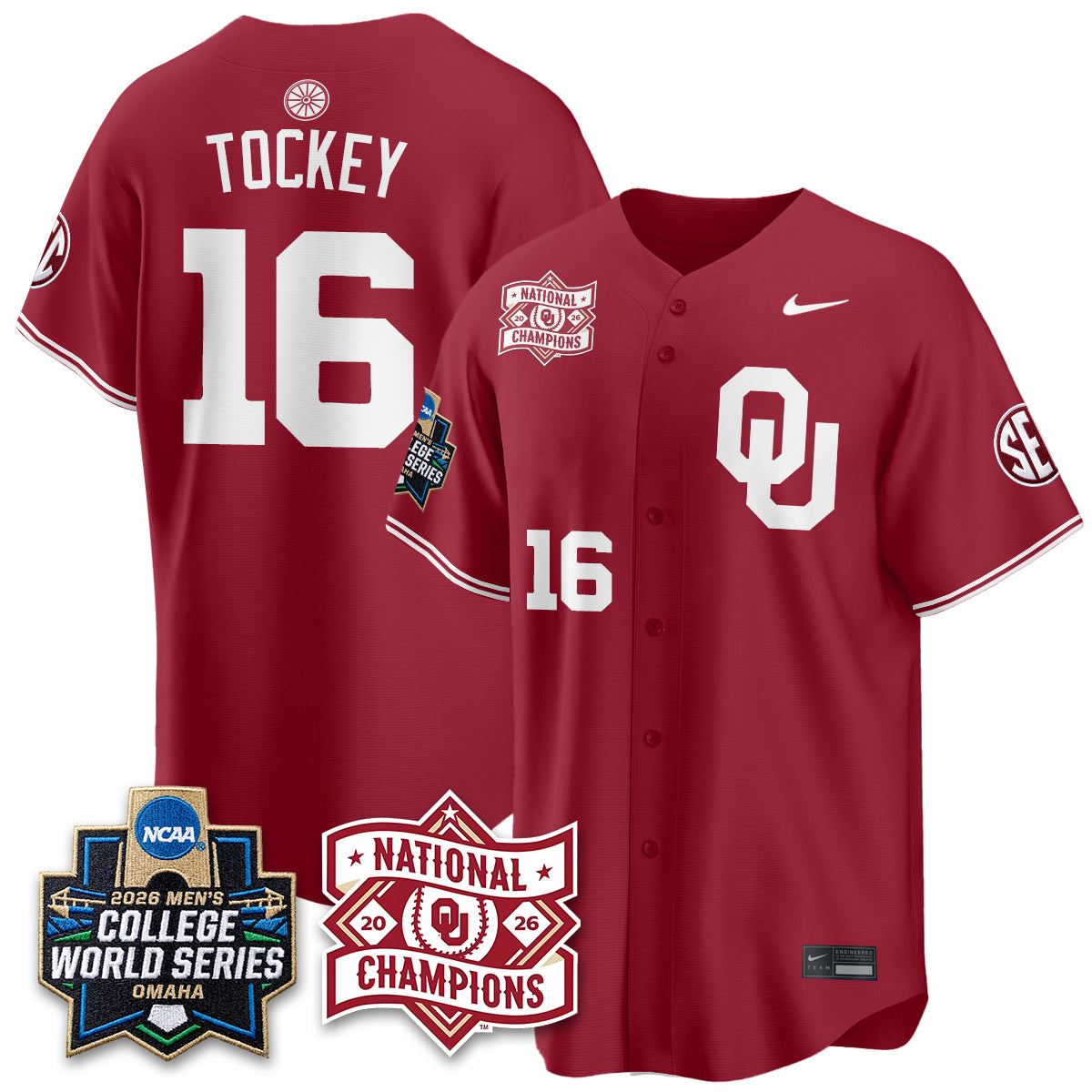 Oklahoma Sooners Nike 2026 NCAA Baseball Men's College World Series Champions Vapor Jersey - Stitched