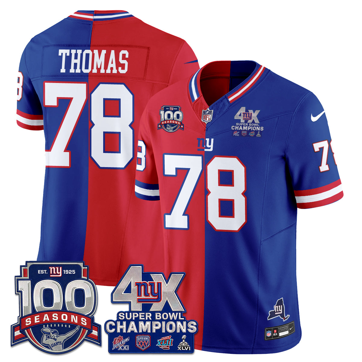 NYG 4X SBowl Split Edition Vapor Jersey - Stitched