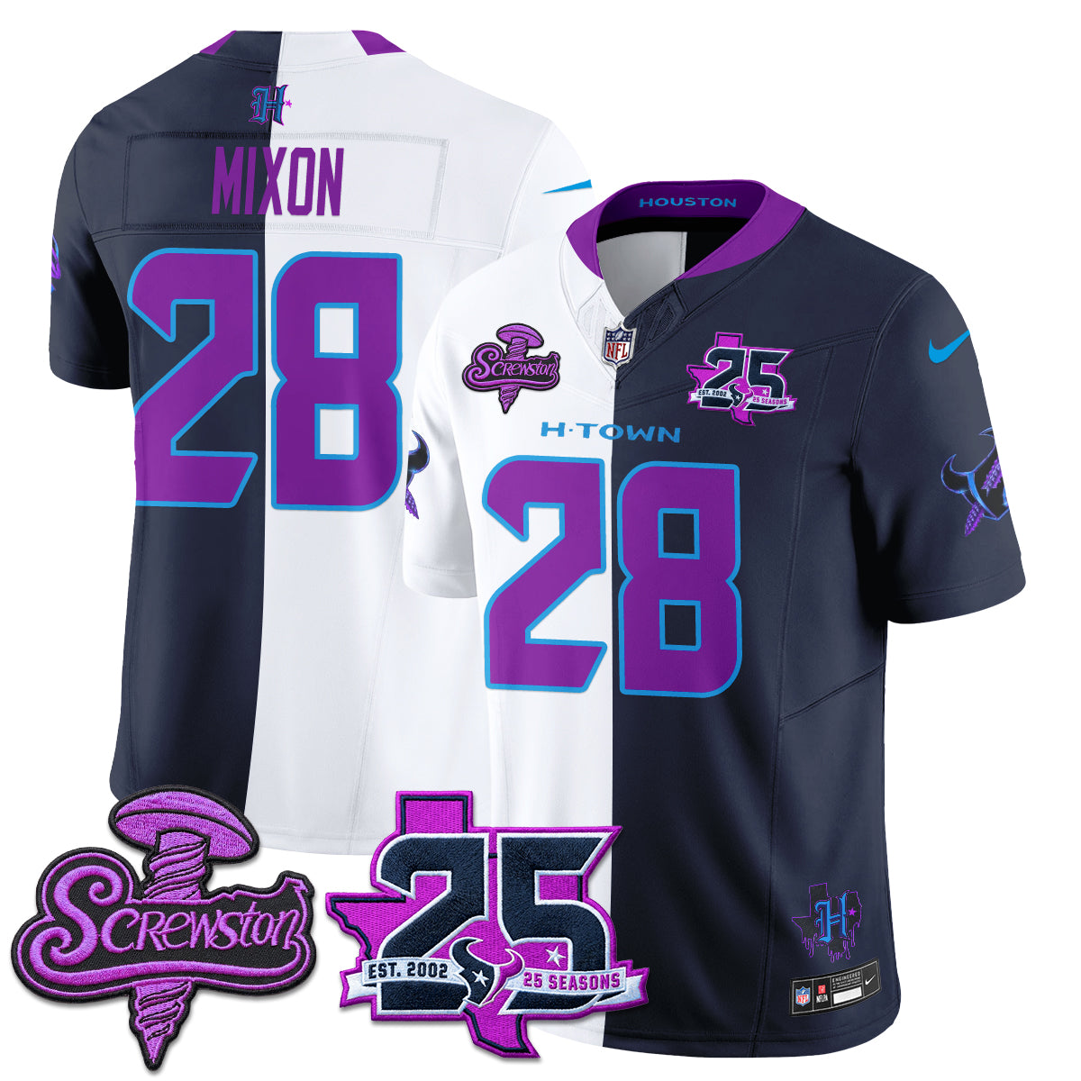 Houston Texans DJ Screw Split Vapor Jersey - Stitched
