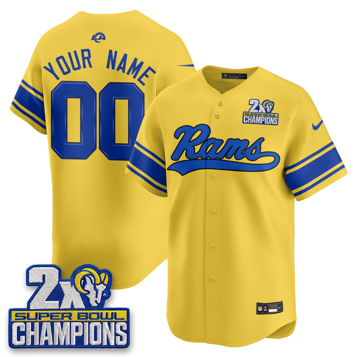 Los Angeles Rams 2X Champs Rivalries Baseball Vapor Custom Jersey - Stitched