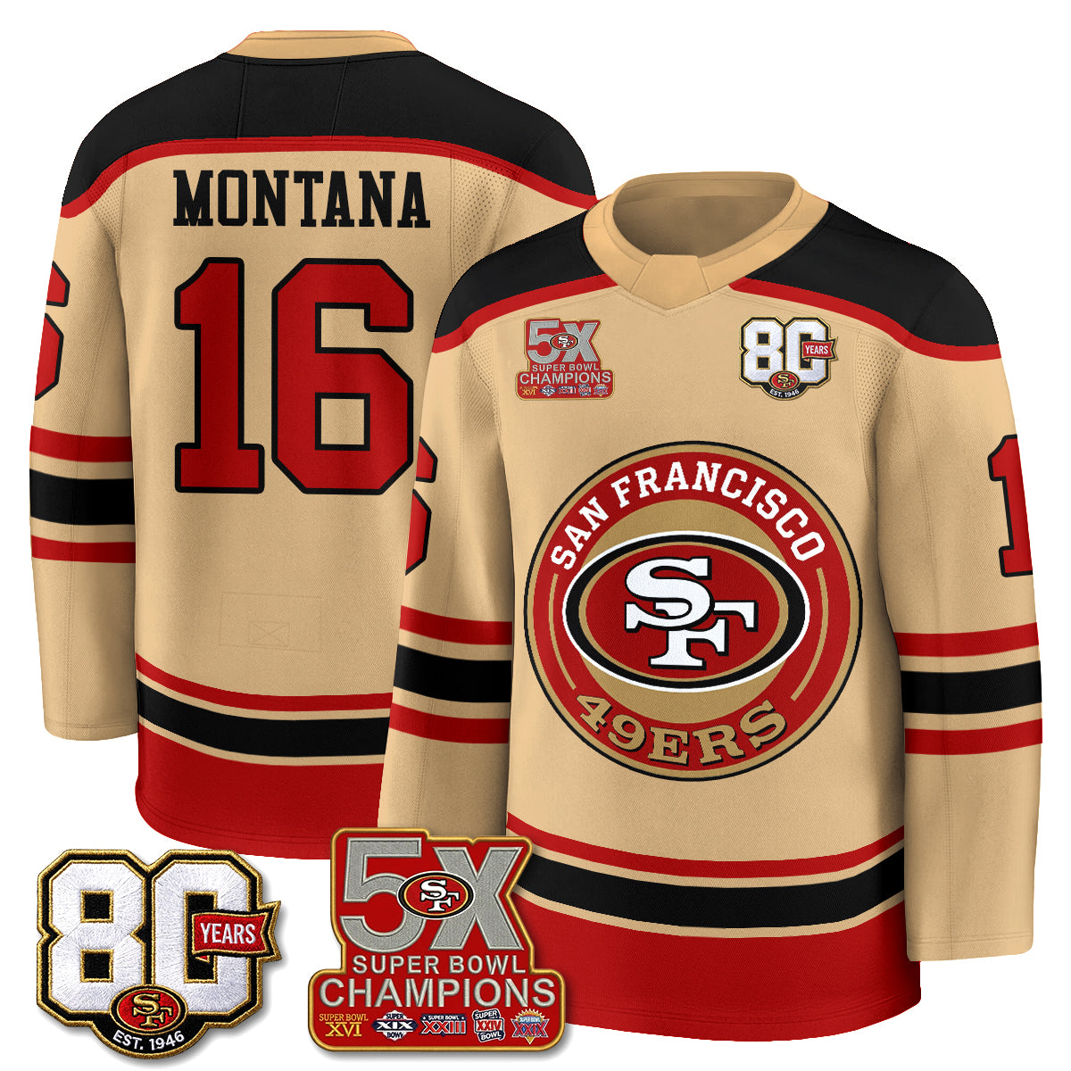 San Francisco 49ers 4X Champs Hockey Jersey - Stitched