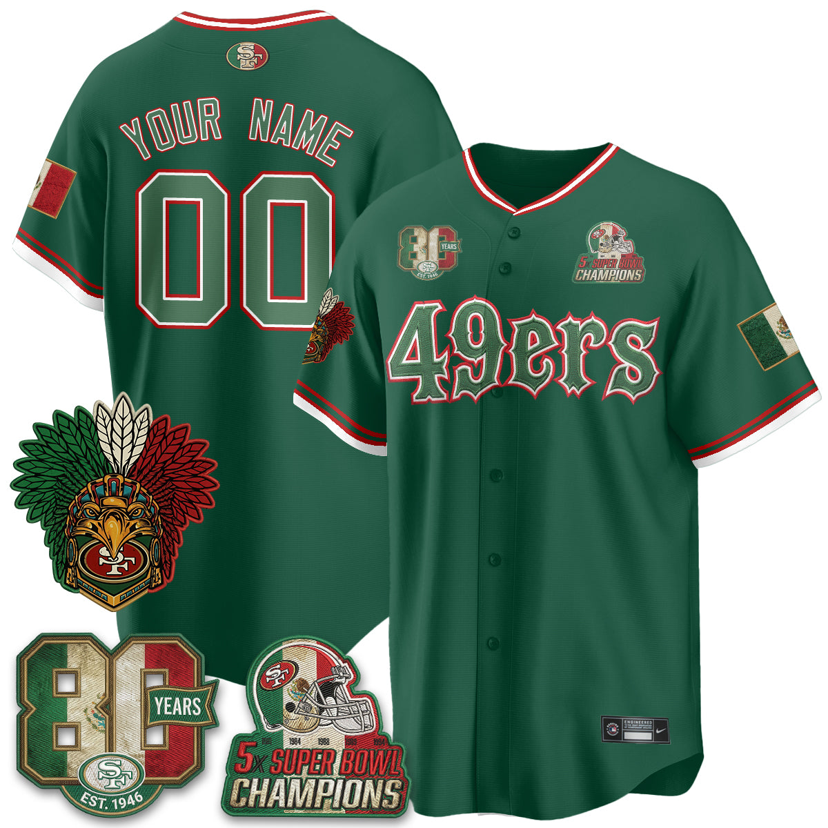 San Francisco 49ers Mexico Edition Baseball Vapor Custom Jersey - Stitched