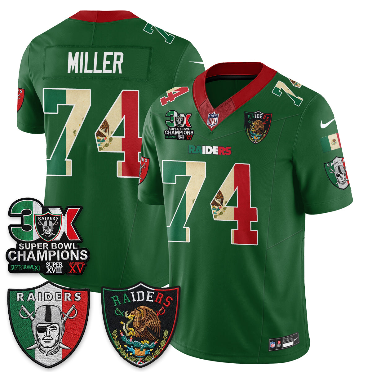 Las Vegas Raiders 3X Champs Mexico Edition Vapor Jersey - Stitched