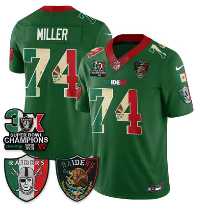 Las Vegas Raiders 3X Champs Mexico Edition Vapor Jersey - Stitched