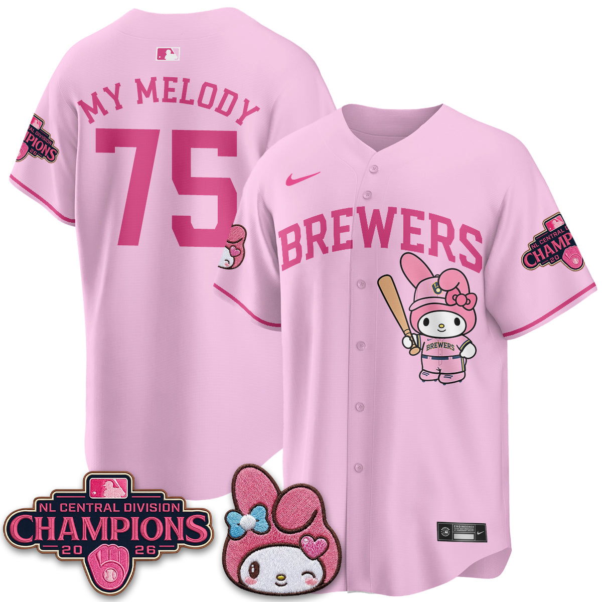 Milwaukee Brewers NL Central Champs x Pink Sanrio Friend  Vapor Jersey - Stitched