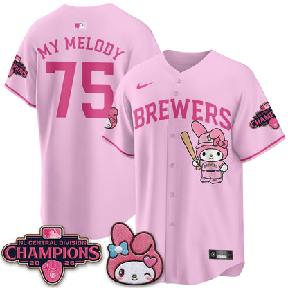 Milwaukee Brewers NL Central Champs x Pink Sanrio Friend  Vapor Jersey - Stitched