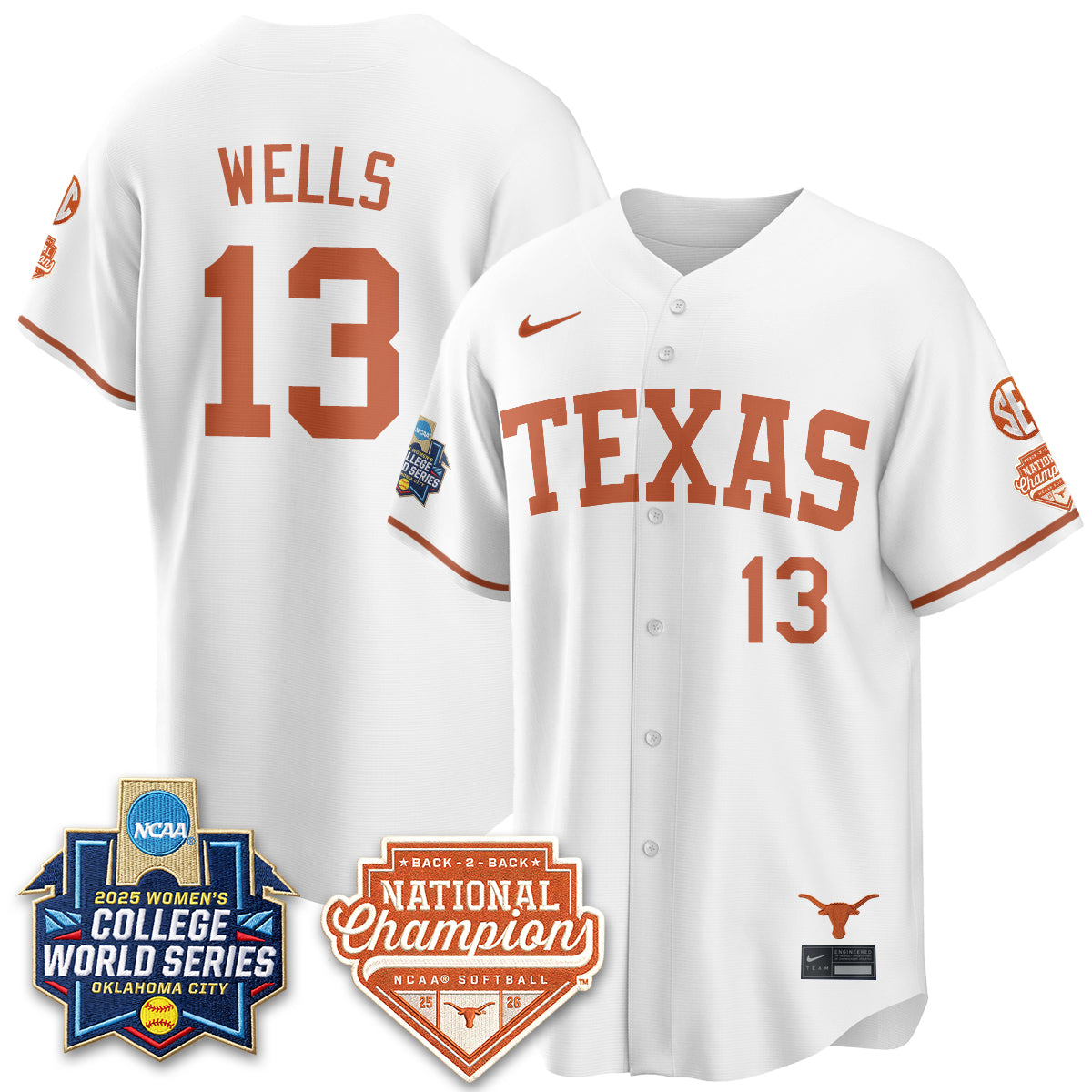 Texas Longhorns Softball 2026 World Series (WCWS) Vapor Premier Limited Jersey - B2B Champs - All Stitched