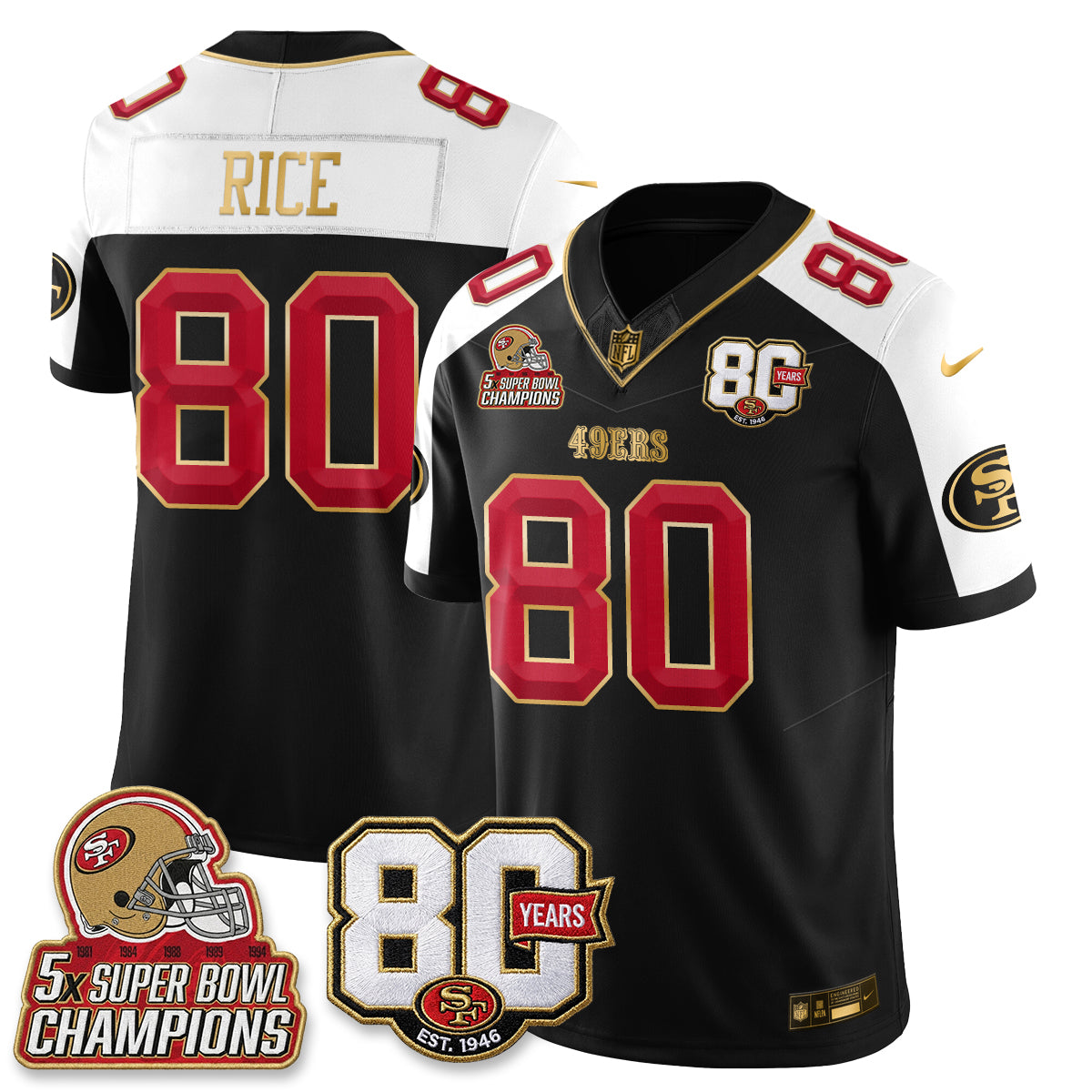 San Francisco 49ers 80 Years & 5X Champs Vapor Jersey - Stitched