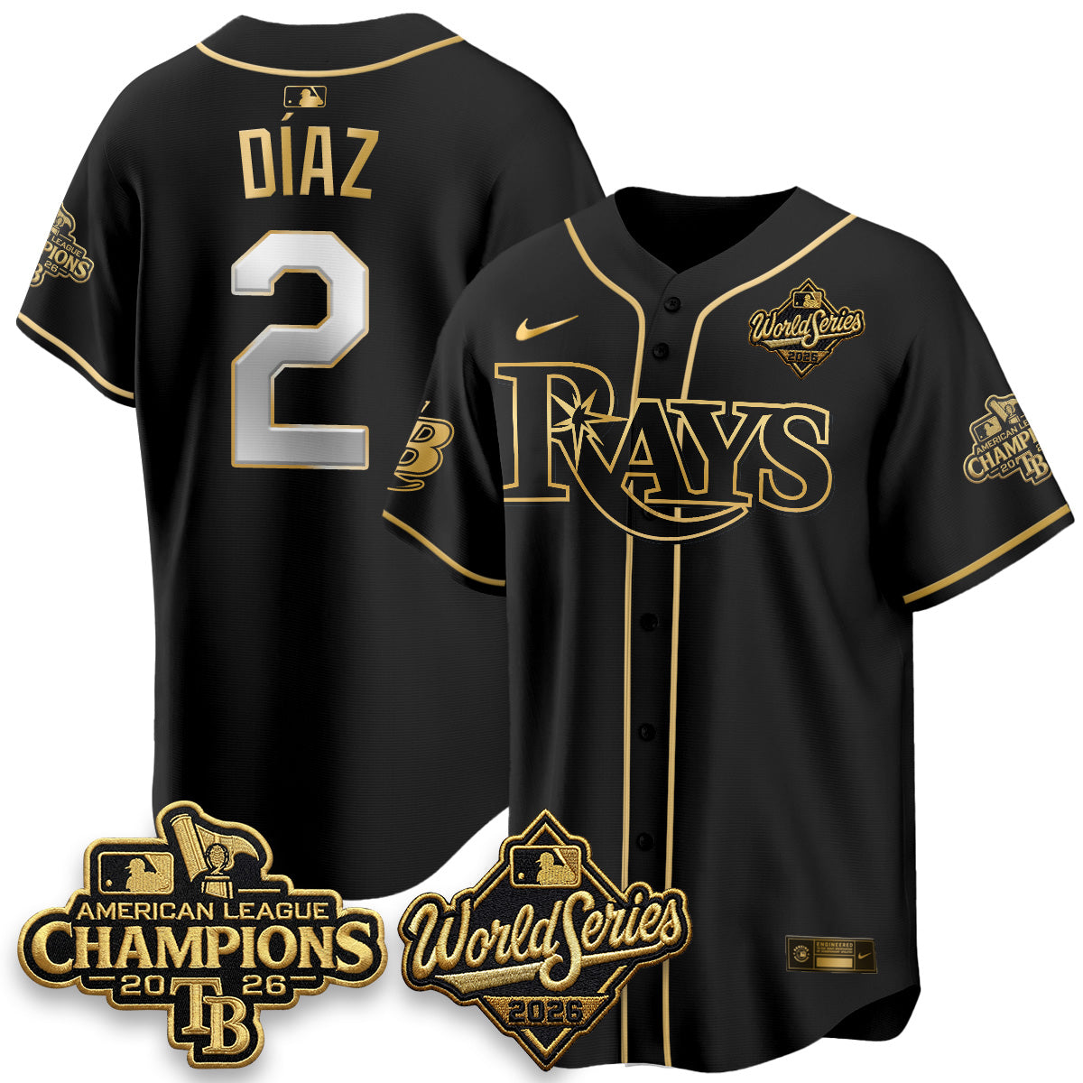 TB 2026 AL Champions Black Gold Edition Vapor Jersey V2- Stitched