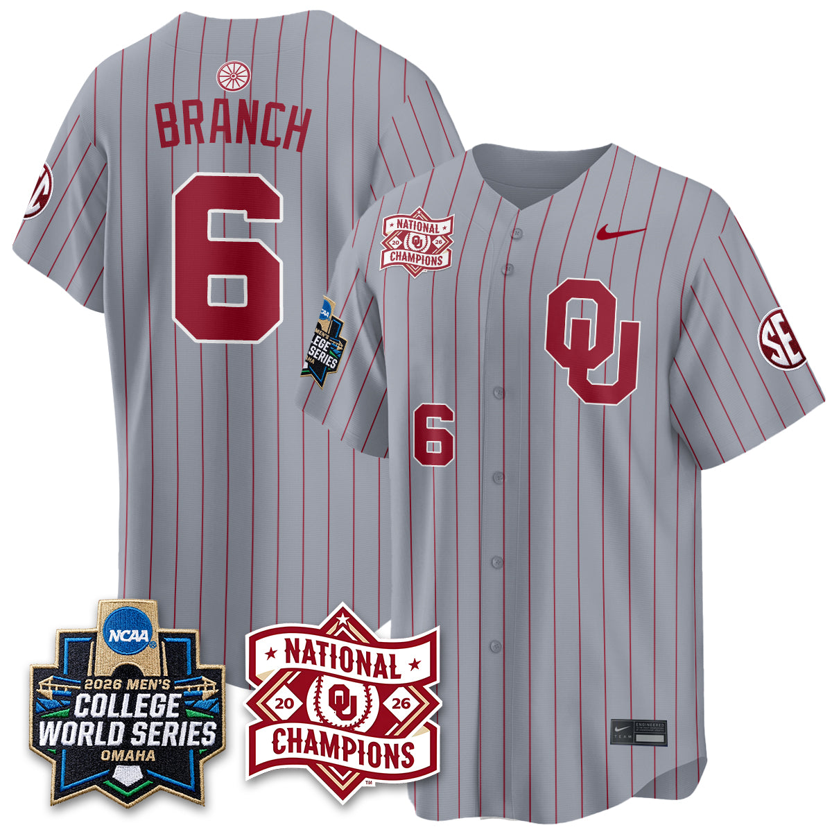 Oklahoma Sooners Nike 2026 NCAA Baseball Men's College World Series Champions Vapor Jersey - Stitched