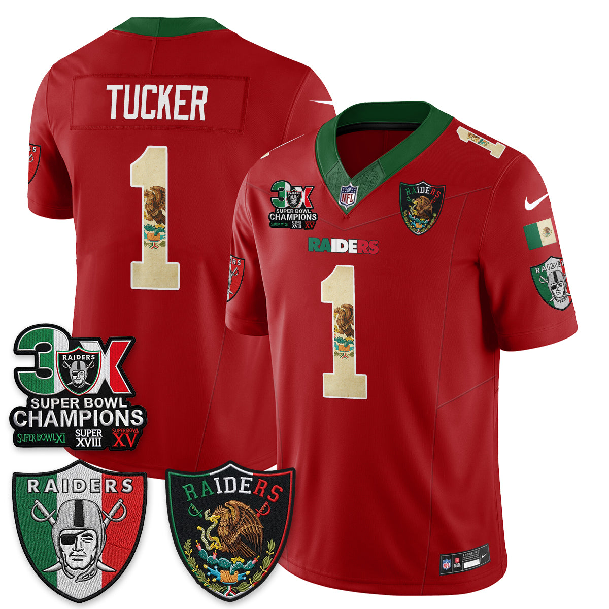 Las Vegas Raiders 3X Champs Mexico Edition Vapor Jersey - Stitched
