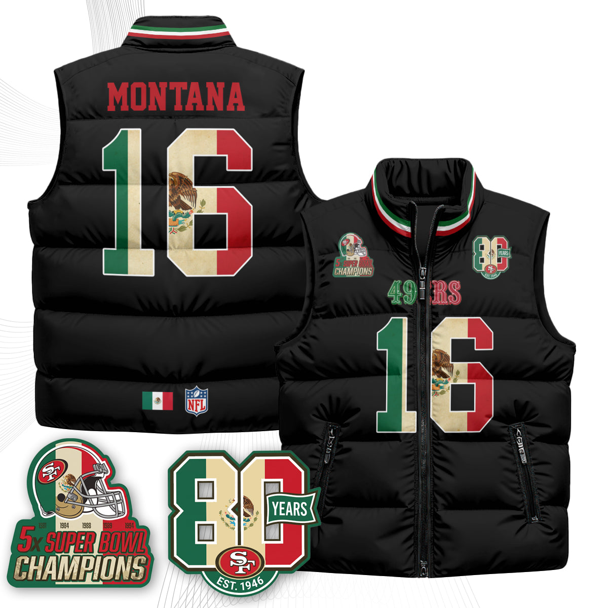 SF Mexico Style Puffer Vest - Printed