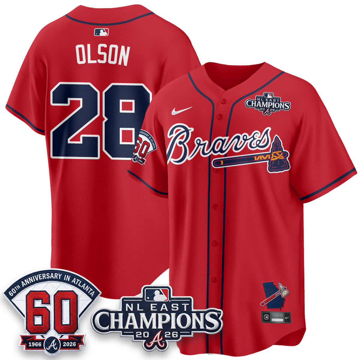 Atlanta Braves 2026 NL East Champs Vapor Jersey - Stitched