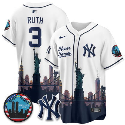 NYY Skyline Never Forget 9/11 Memorial Edition Vapor Jersey - Stitched