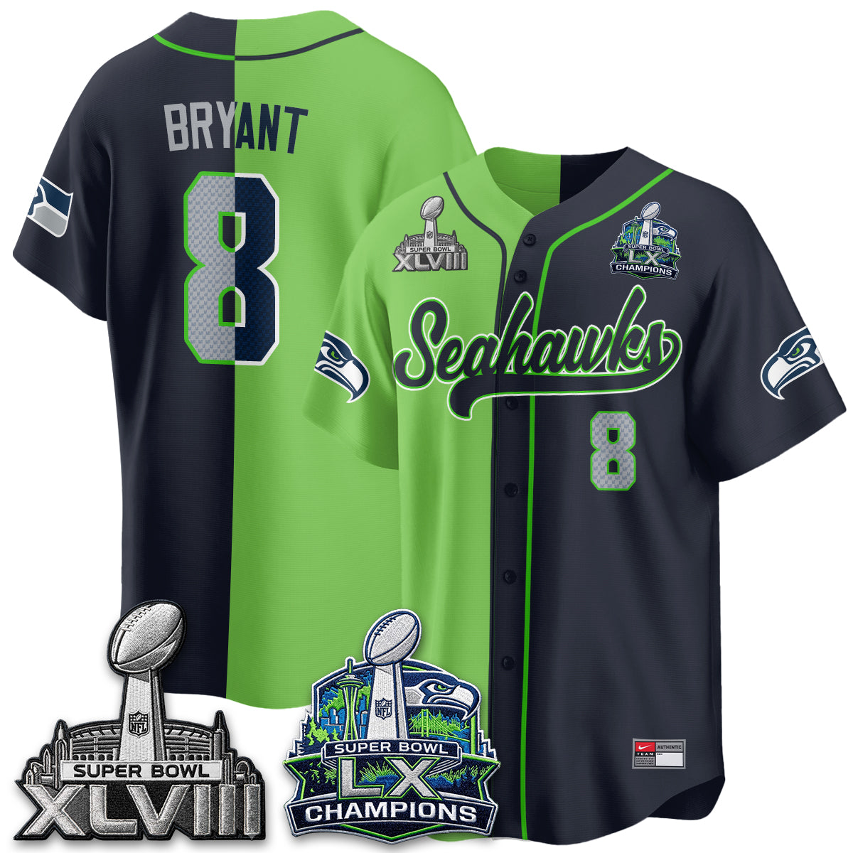 Seattle Seahawks S.Bowl Champs Split Baseball Vapor Jersey V1- Stitched