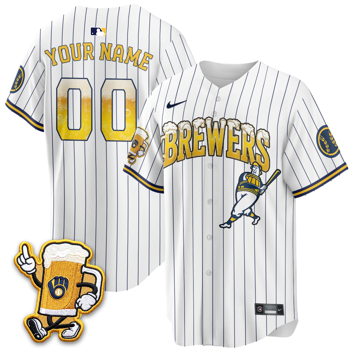 Milwaukee Brewers "Pitcher & Pint" Edition Vapor Custom Jersey V2 - Stitched