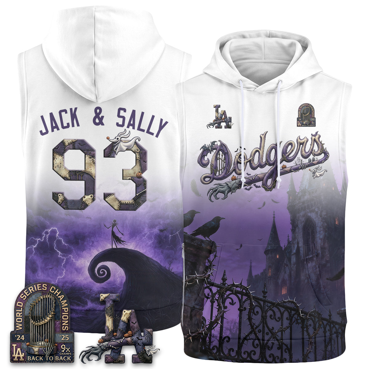 Los Angeles Dodgers Nightmare Edition Sleeveless Hoodie Tank Top - Printed