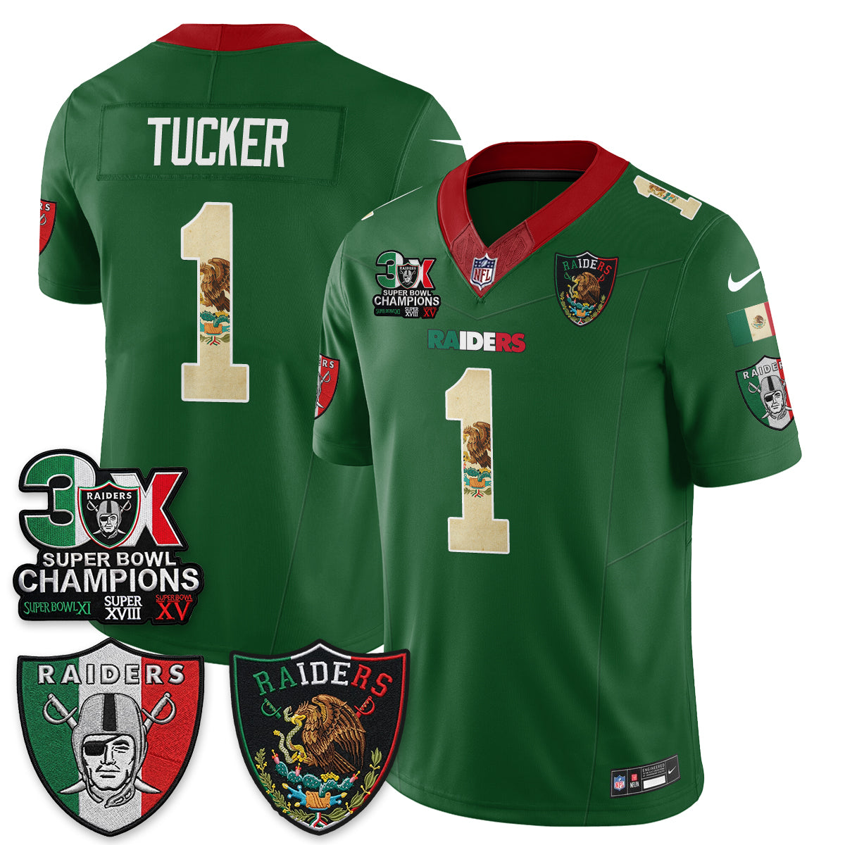 Las Vegas Raiders 3X Champs Mexico Edition Vapor Jersey - Stitched