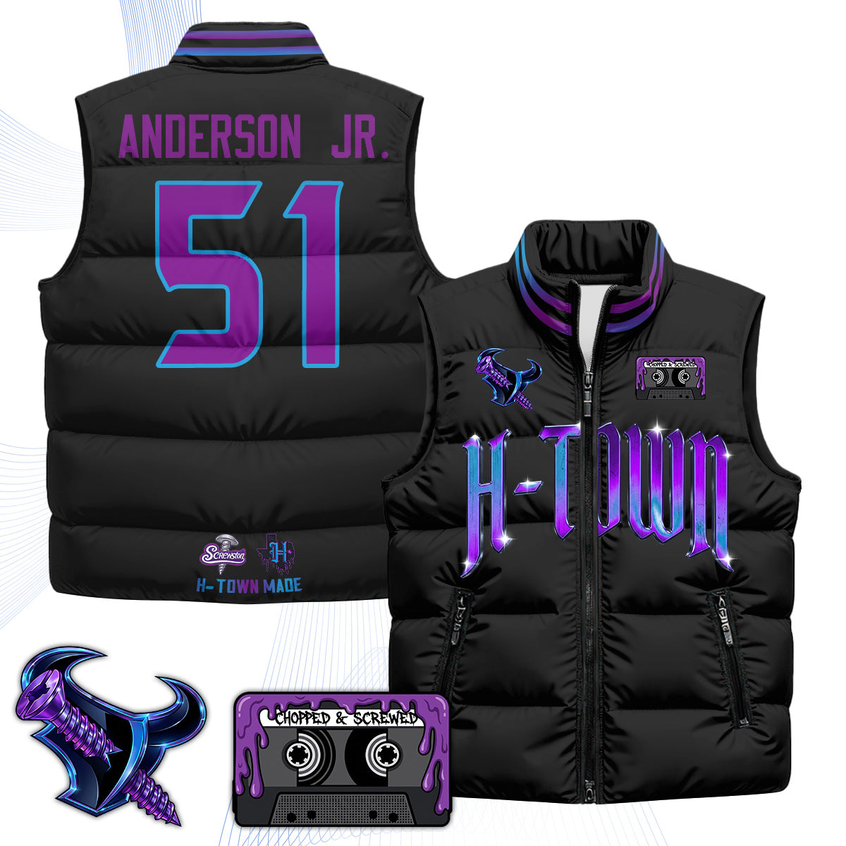 HOU "Screwcity" Puffer Vest - Printed