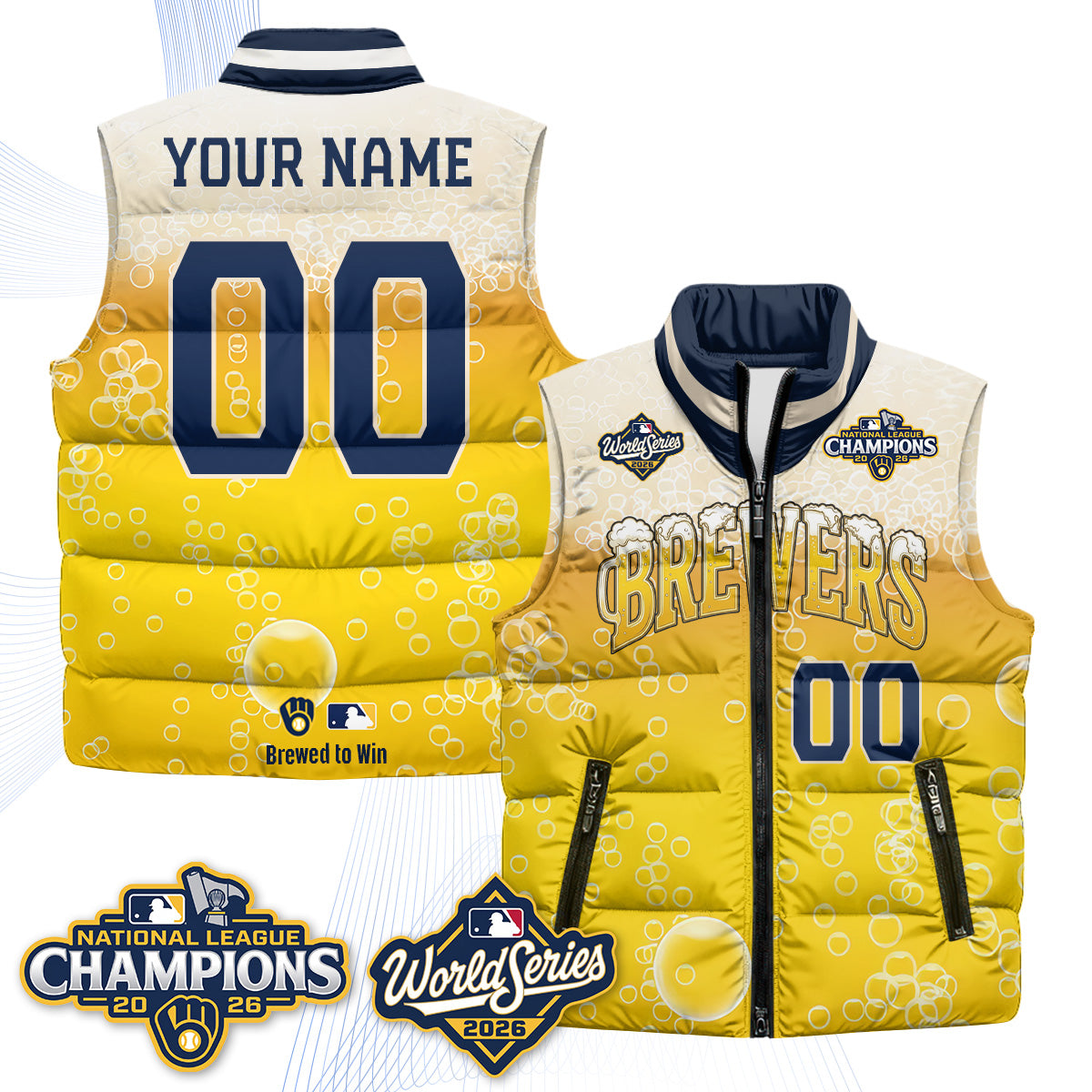MIL "Pitcher & Pint" 2026 NL Champions Custom Puffer Vest - Printed