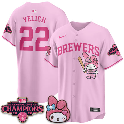 Milwaukee Brewers NL Central Champs x Pink Sanrio Friend  Vapor Jersey - Stitched