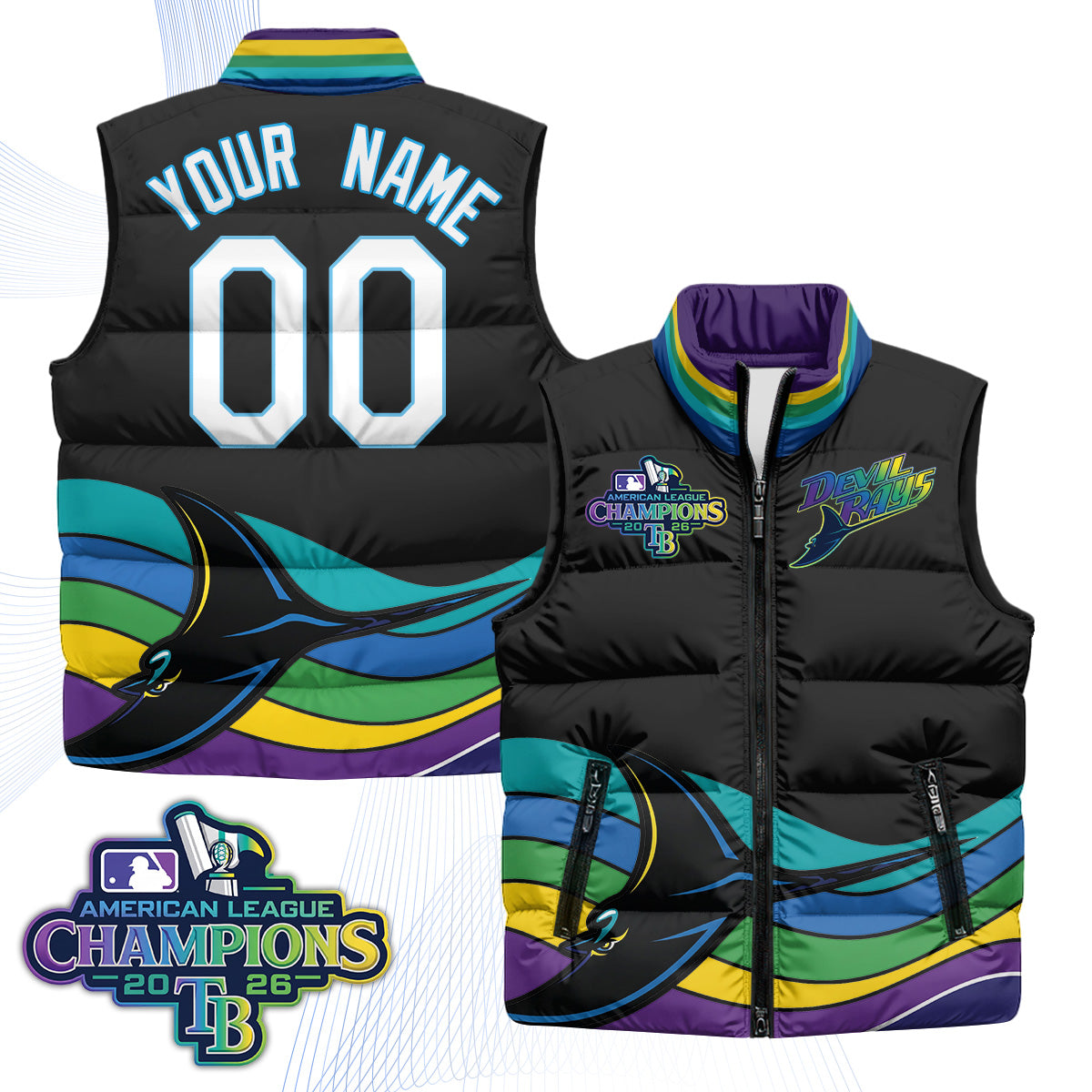 Tampa Bay Rays 2026 AL Champions Limited Custom Puffer Vest - Printed