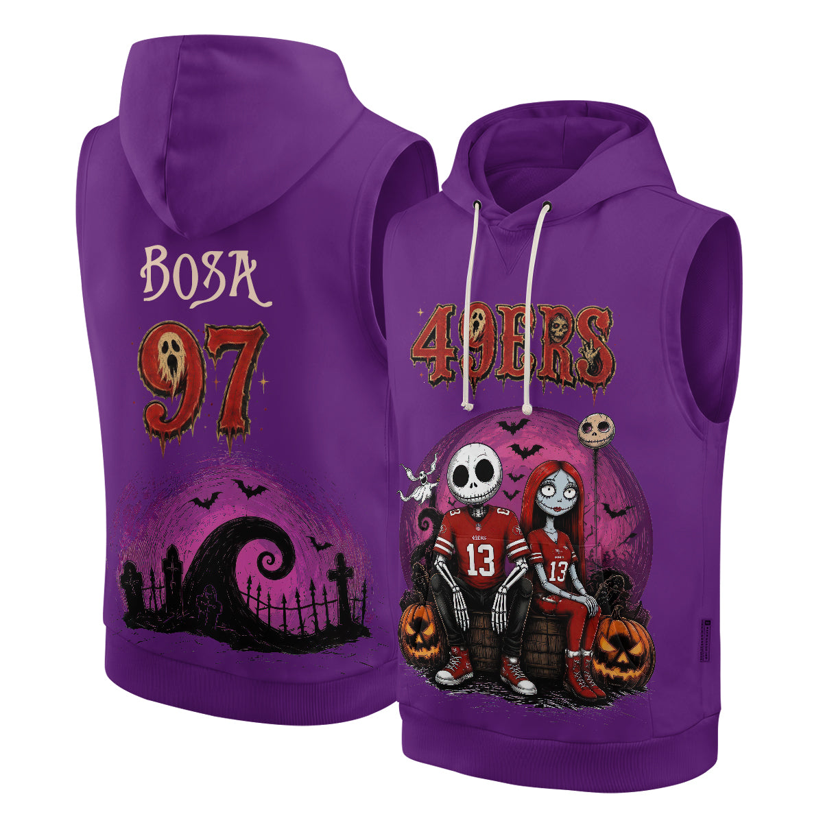 SF x Skeleton Gentleman & Rag Doll Bride Edition Sleeveless Hoodie Tank Top - Printed