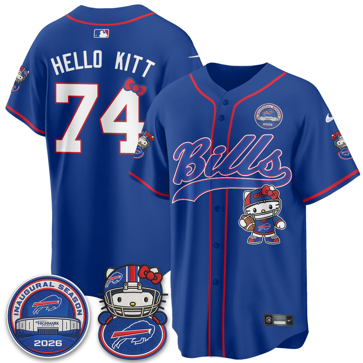 Buffalo Bills x Meow  Vapor Baseball Jersey - Stitched
