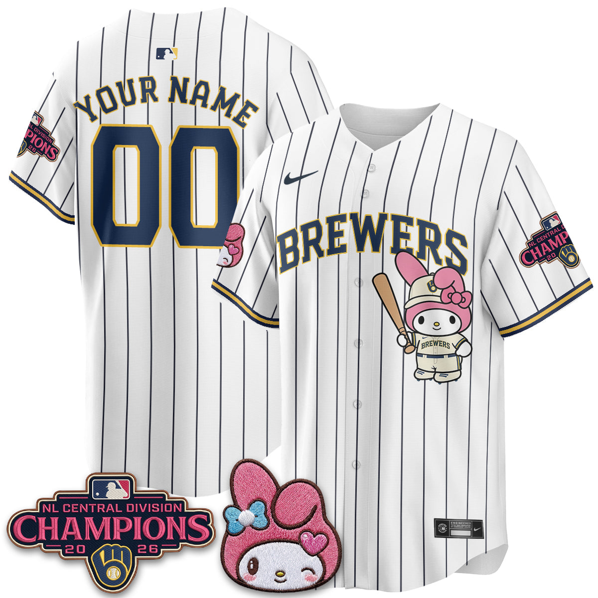 Milwaukee Brewers NL Central Champs x Pink Sanrio Friend  Vapor Custom Jersey - Stitched
