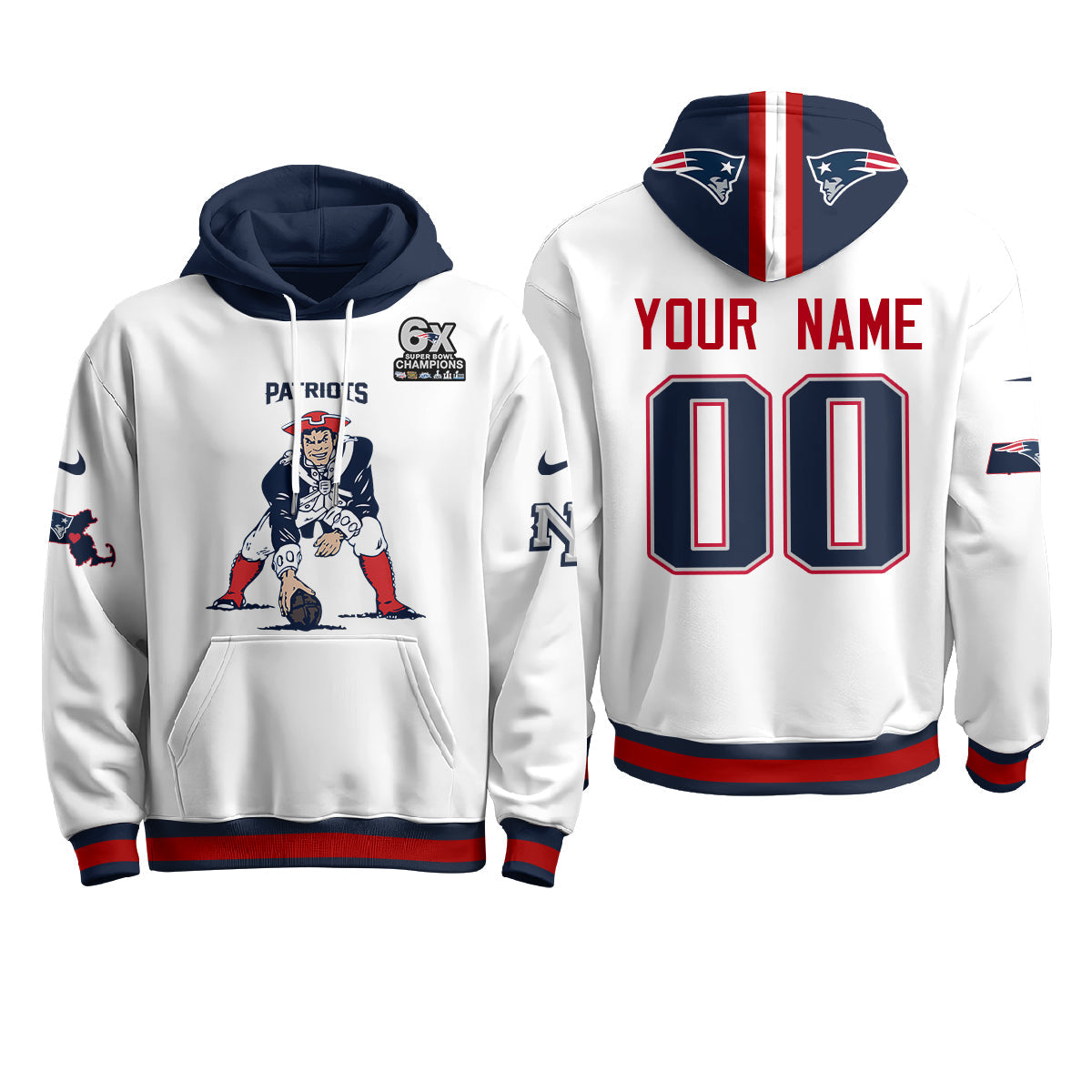New England Patriots Minuteman Edition Custom Fleece Hoodie - Printed