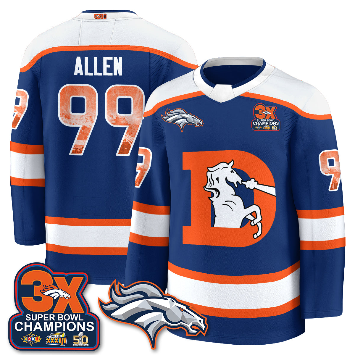 Denver Broncos Fan Gear Edition Hockey Jersey - Stitched